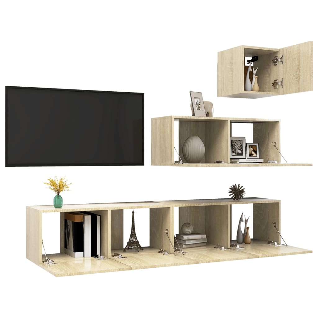 vidaXL Juego de muebles de salón 4 piezas roble Sonoma - Image 3