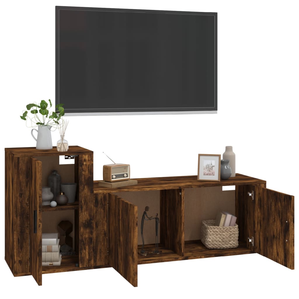 vidaXL Set de muebles de TV 2 pzas madera contrachapada roble ahumado - Image 3