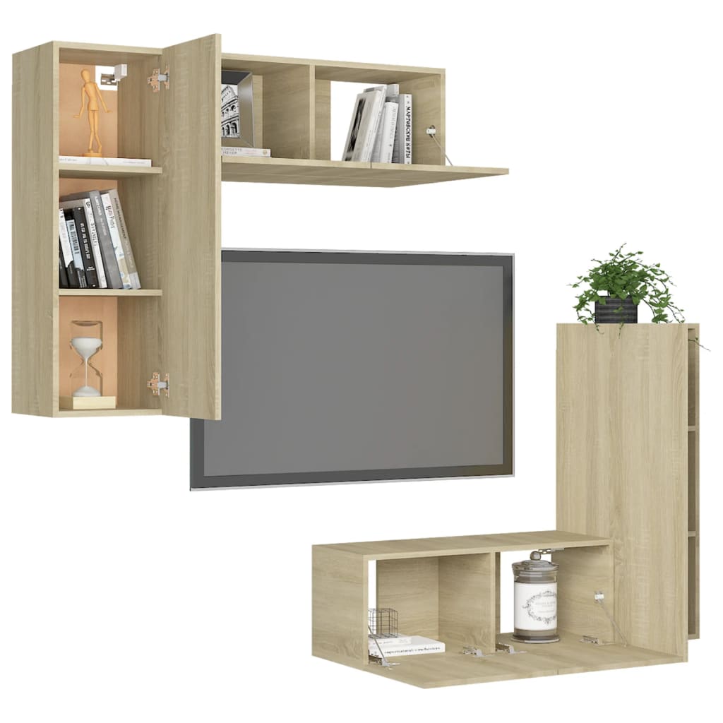 vidaXL Juego de muebles de salón 4 piezas roble Sonoma - Image 3