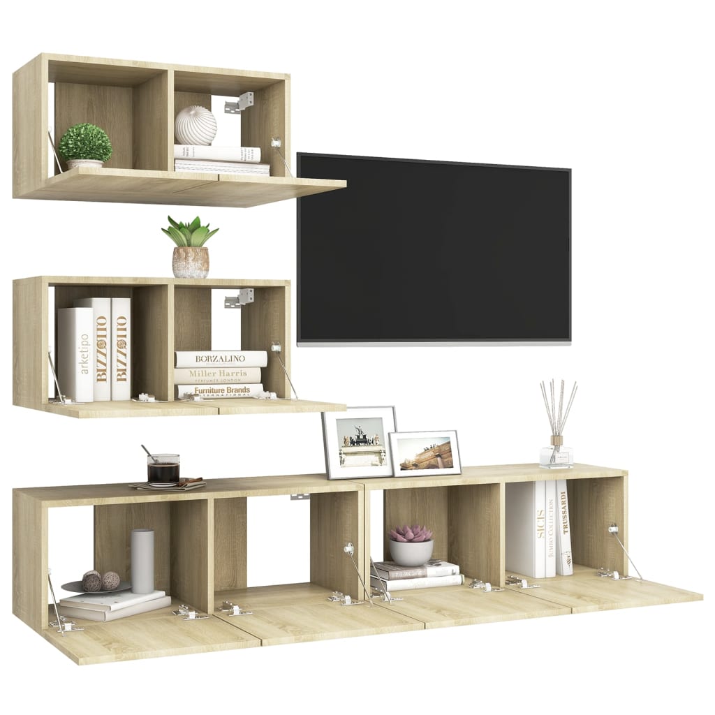 vidaXL Juego de muebles de salón 4 piezas roble Sonoma - Image 3