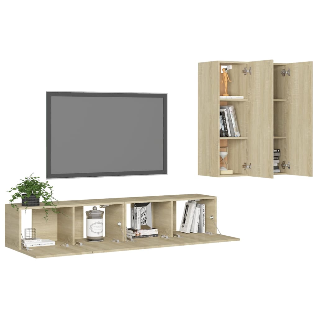 vidaXL Juego de muebles de salón 4 piezas roble Sonoma - Image 3