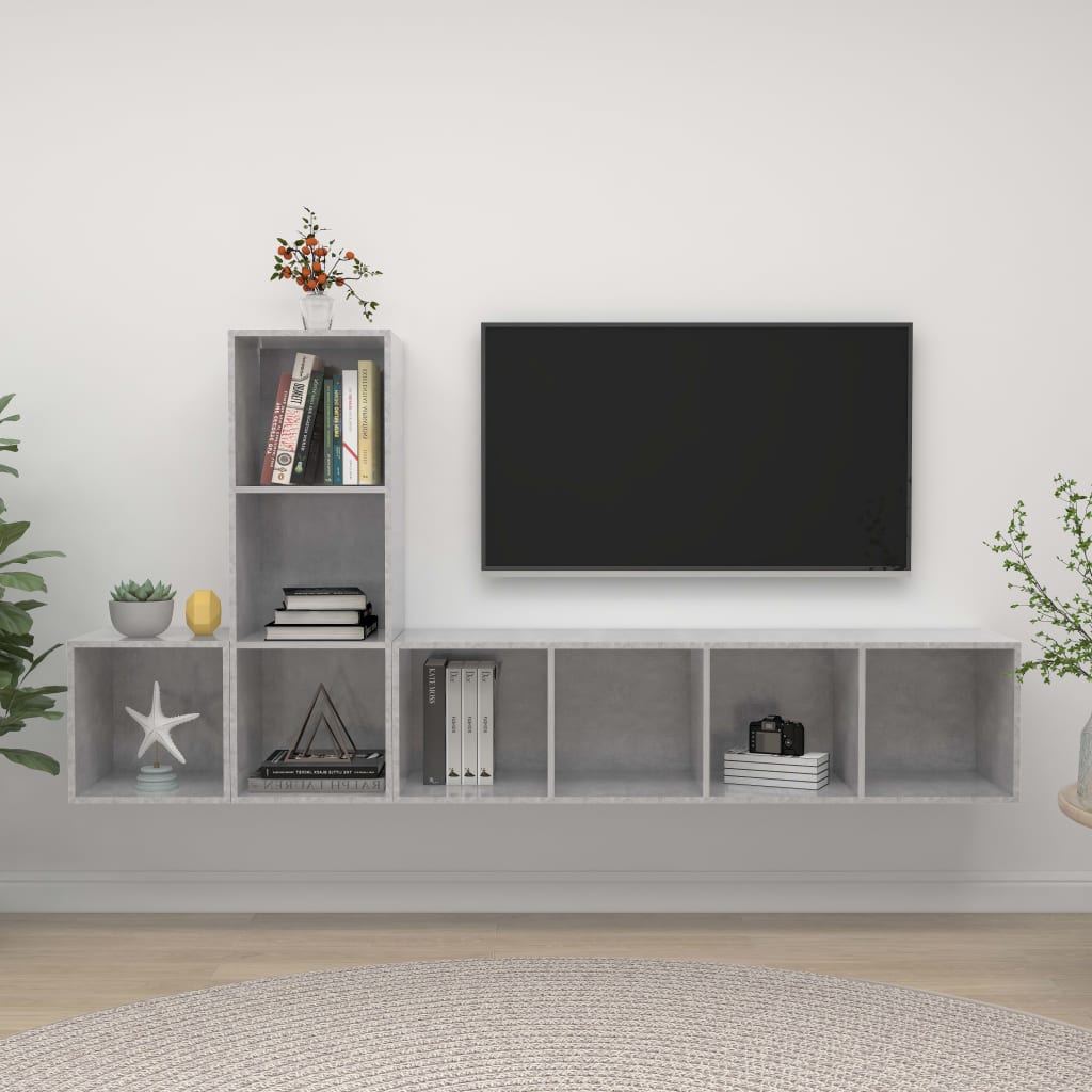 vidaXL Set de muebles de salón 3 pzas madera ingeniería gris hormigón