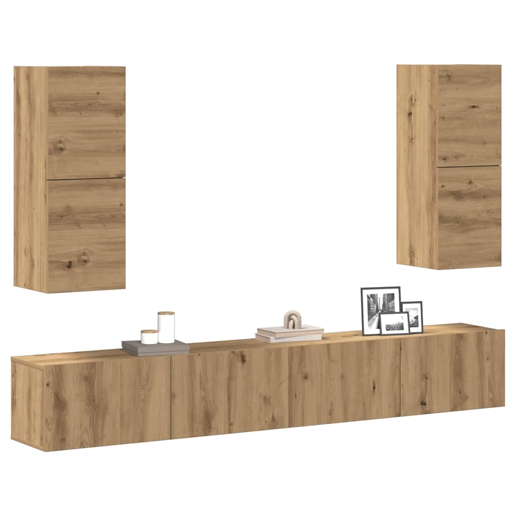 vidaXL Mueble para TV de pared madera contrachapada artesanal 4 piezas