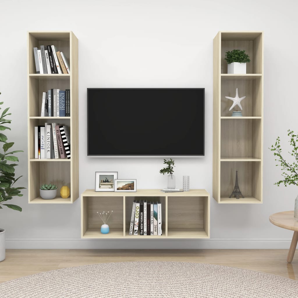 vidaXL Juego de muebles de salón 3 pzas madera ingeniería roble Sonoma