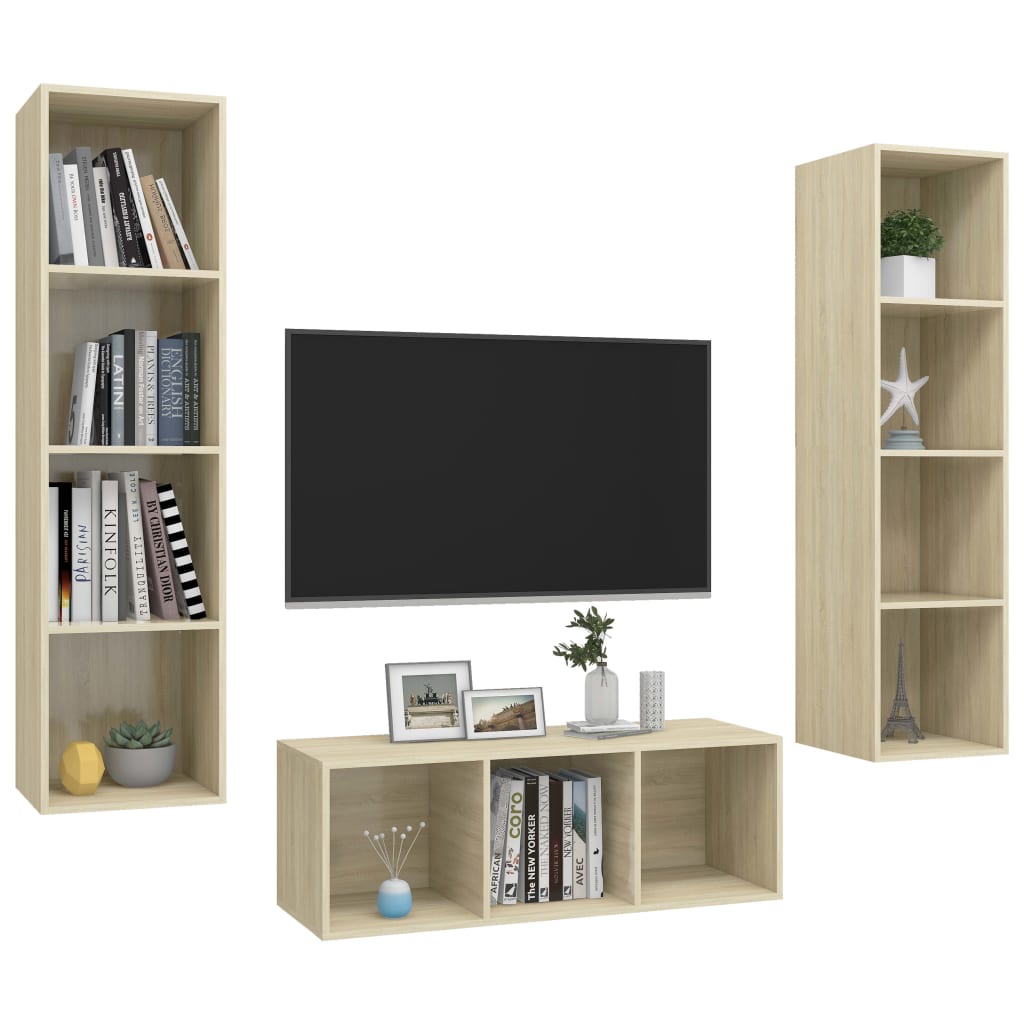 vidaXL Juego de muebles de salón 3 pzas madera ingeniería roble Sonoma - Image 3