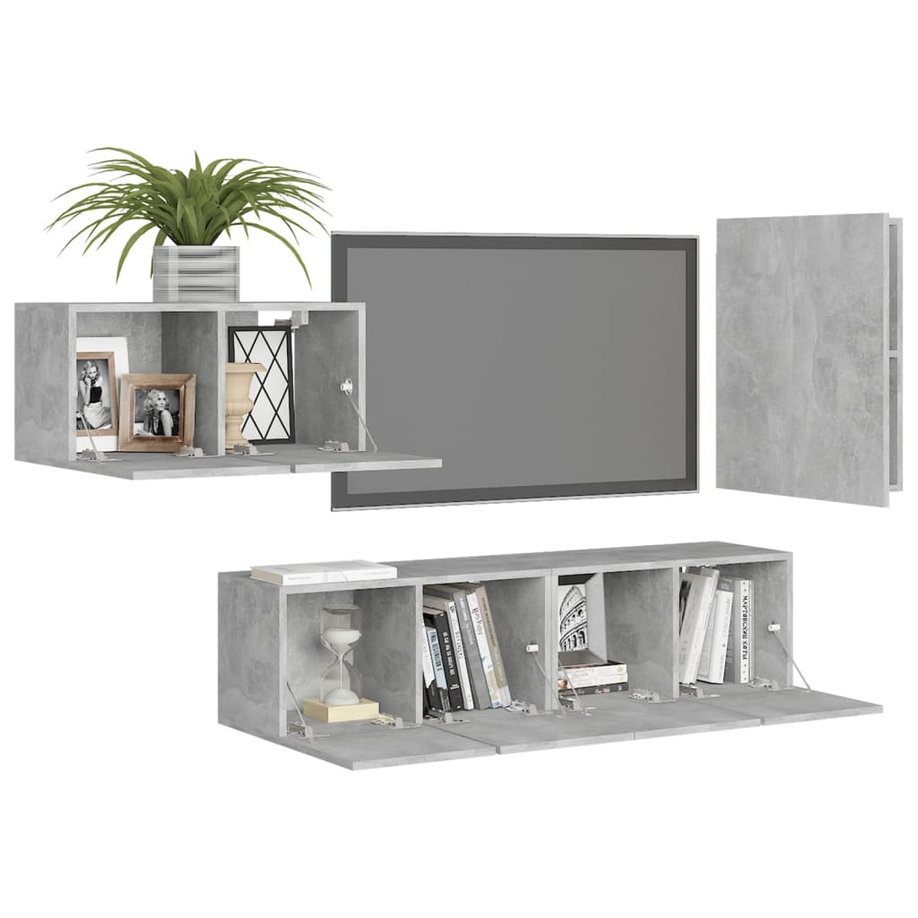 vidaXL Juego de muebles de salón 4 piezas gris hormigón - Image 3