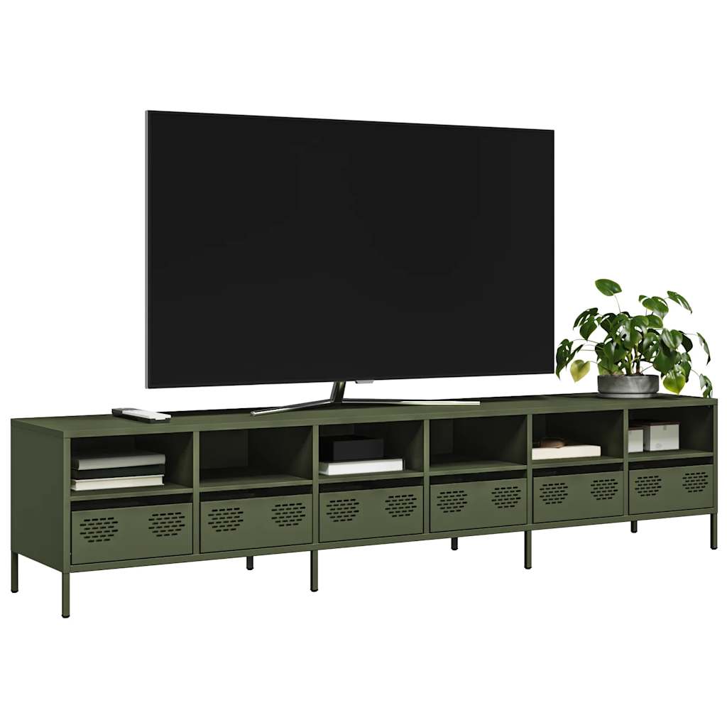 vidaXL Mueble TV acero laminado en frío verde oliva 202x39x43,5 cm