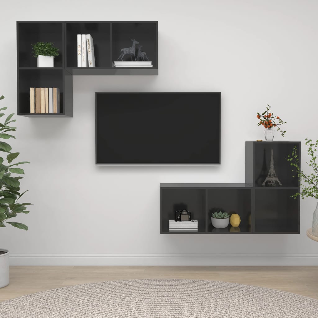 vidaXL Muebles de salón de pared 4 pzas madera ingeniería gris brillo