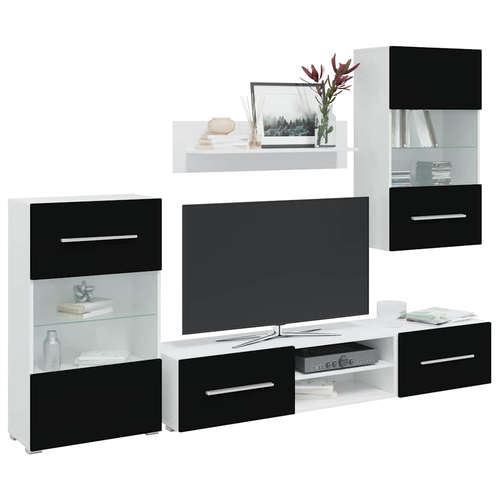 vidaXL Muebles para TV 5 piezas con iluminación LED negra mate