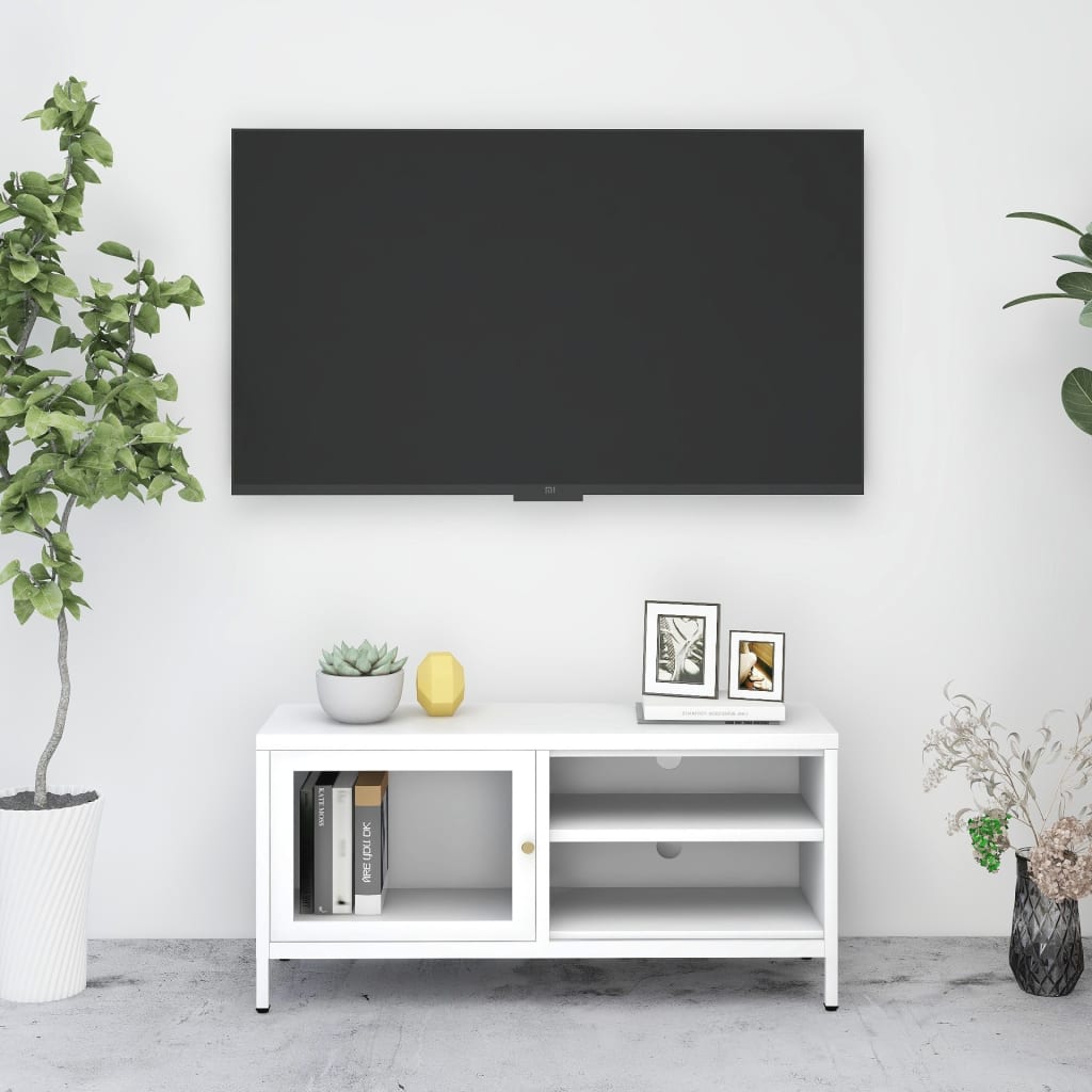 vidaXL Mueble para el televisor acero y vidrio blanco 90x30x44 cm