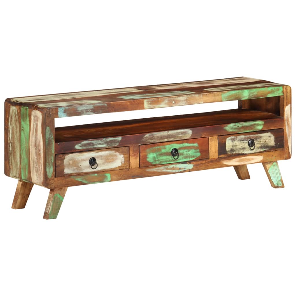 vidaXL Mueble de TV madera maciza reciclada multicolor 110x30x40 cm