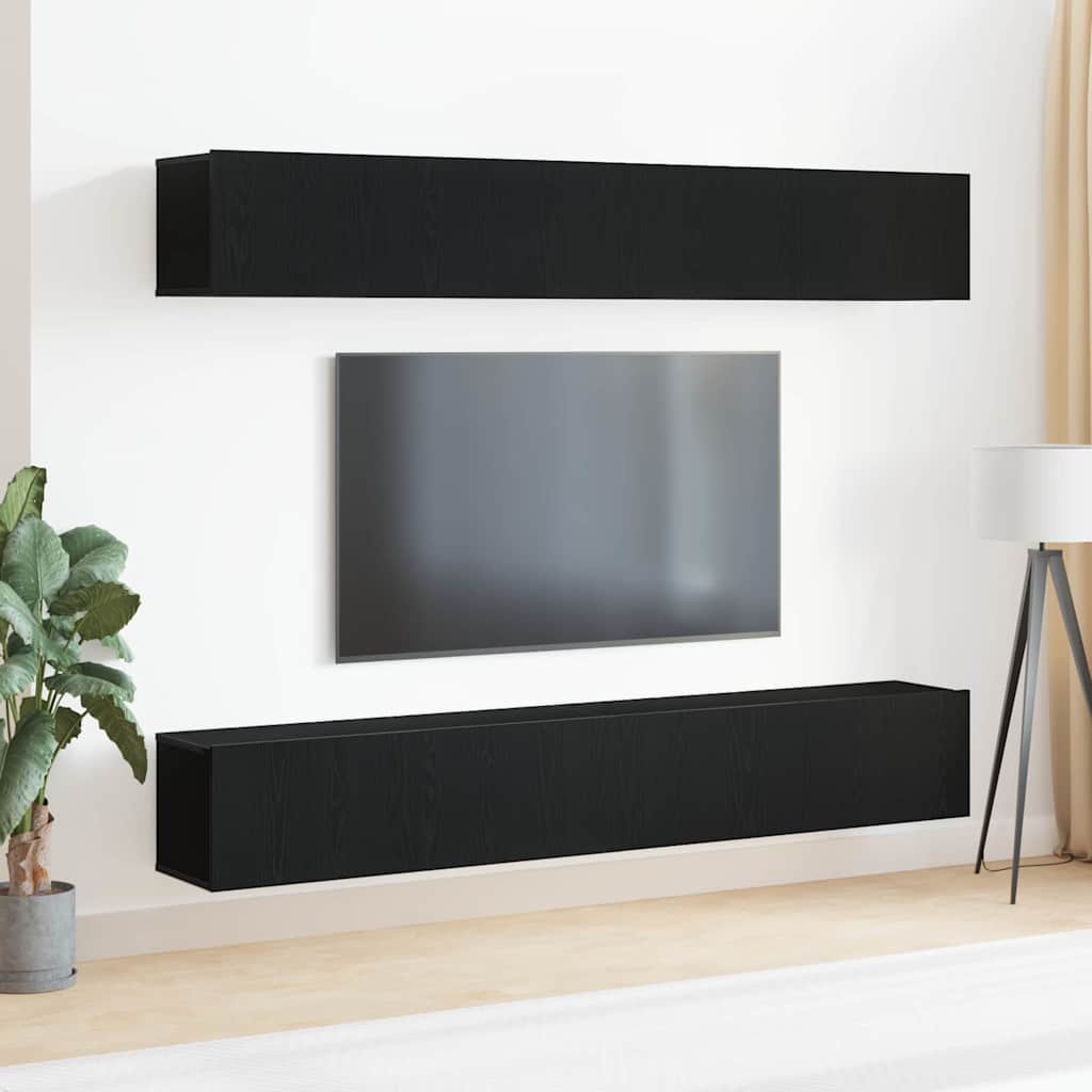 vidaXL Conjunto de mueble de TV 4 pcs Roble Negro 100 x 30 x 30 cm