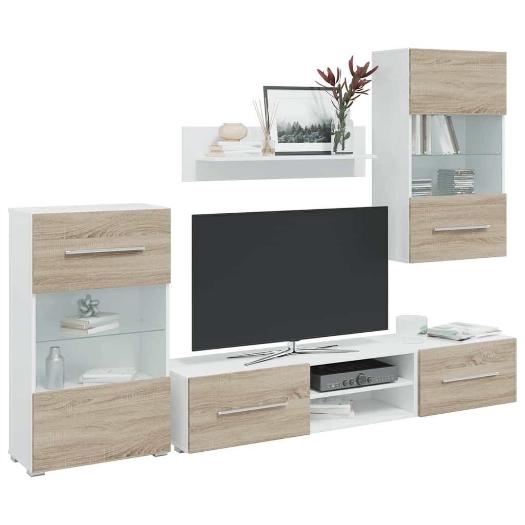 vidaXL Muebles de TV 5 piezas con iluminación LED roble sonoma