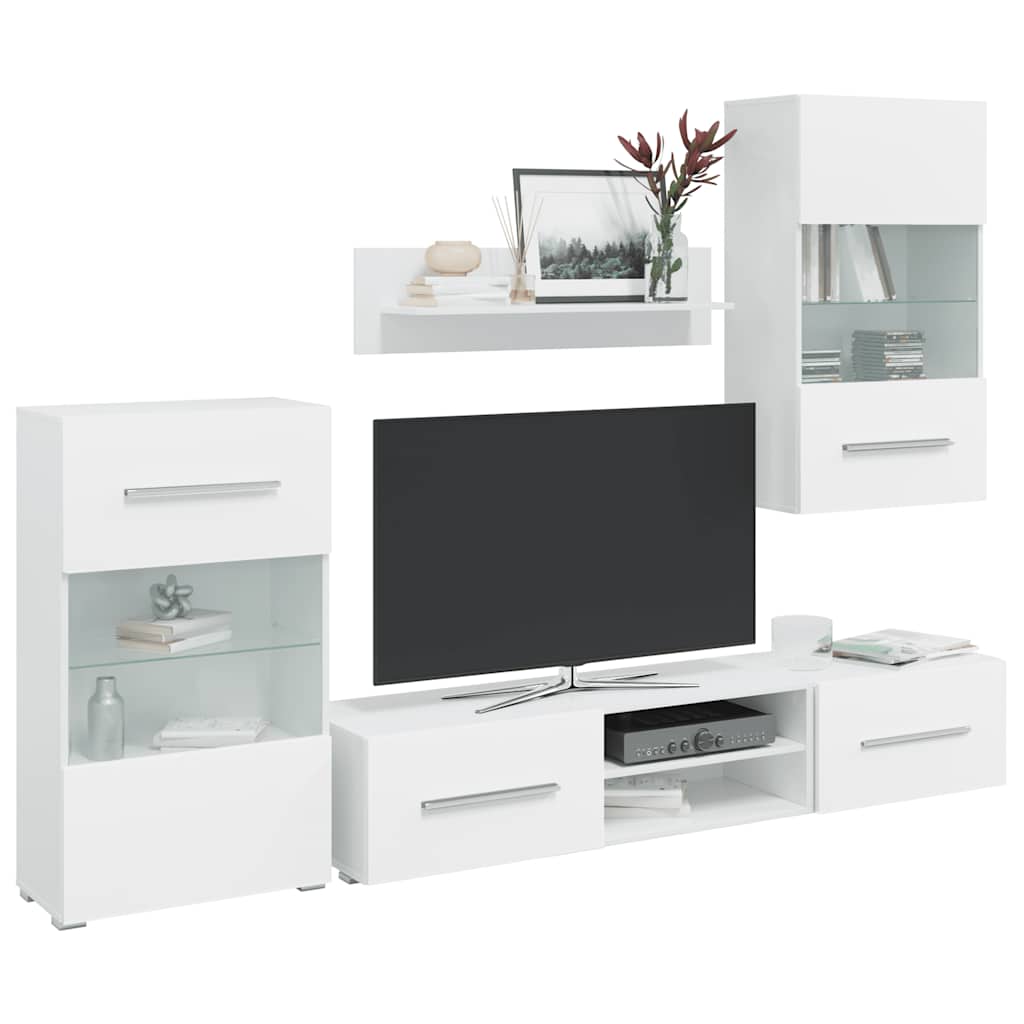vidaXL Muebles para TV 5 piezas con iluminación LED blanco mate