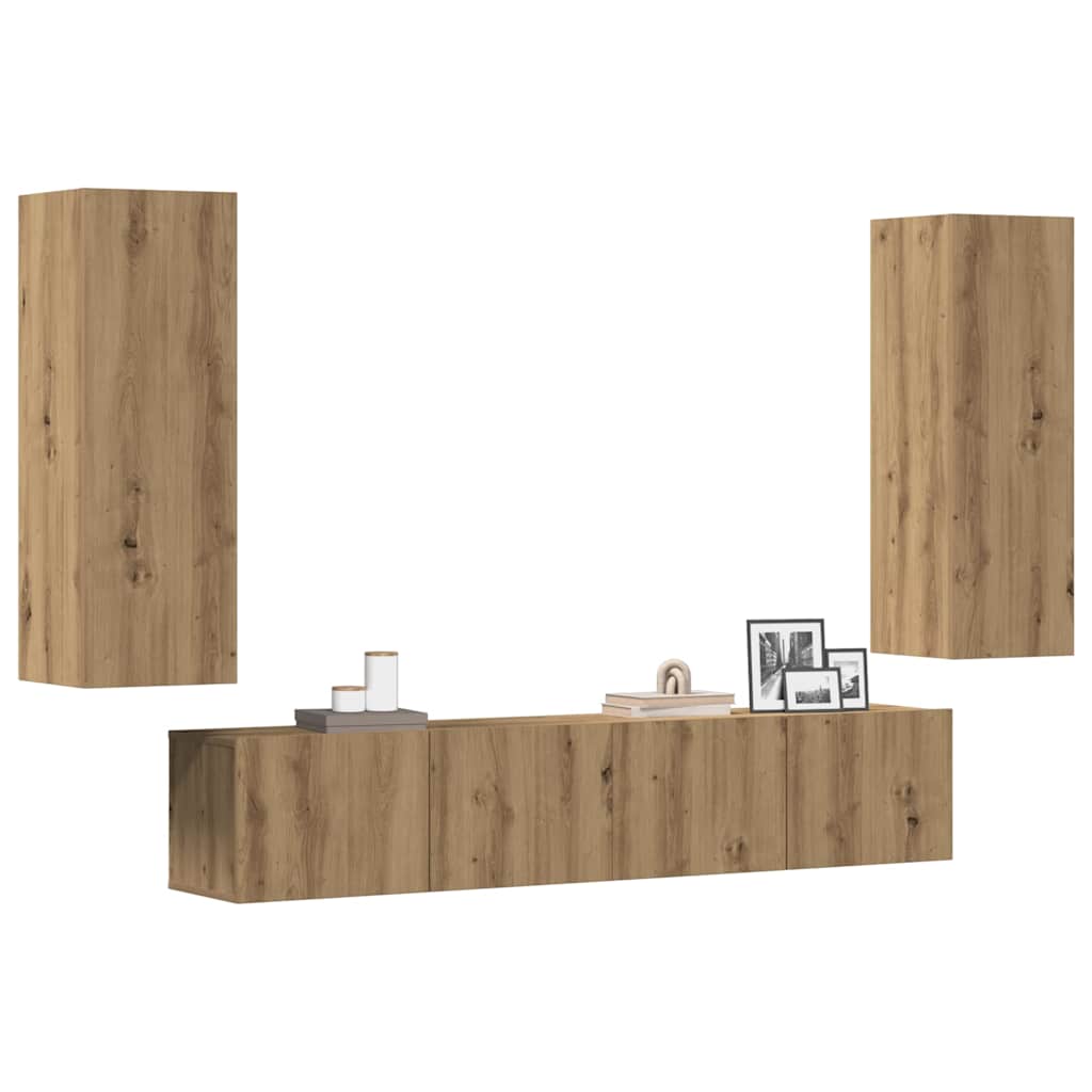 vidaXL Muebles de TV de pared 4 uds madera ingeniería roble artesanal