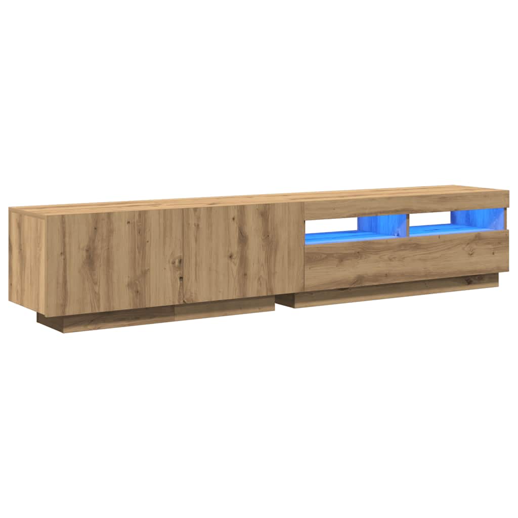 vidaXL Mueble de TV luces LED madera roble artisan 200x35x40 cm - Image 3