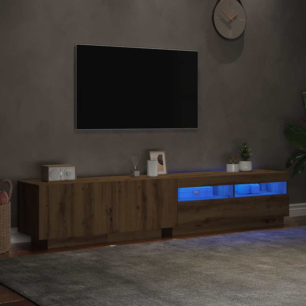 vidaXL Mueble de TV luces LED madera roble artisan 200x35x40 cm - Image 5