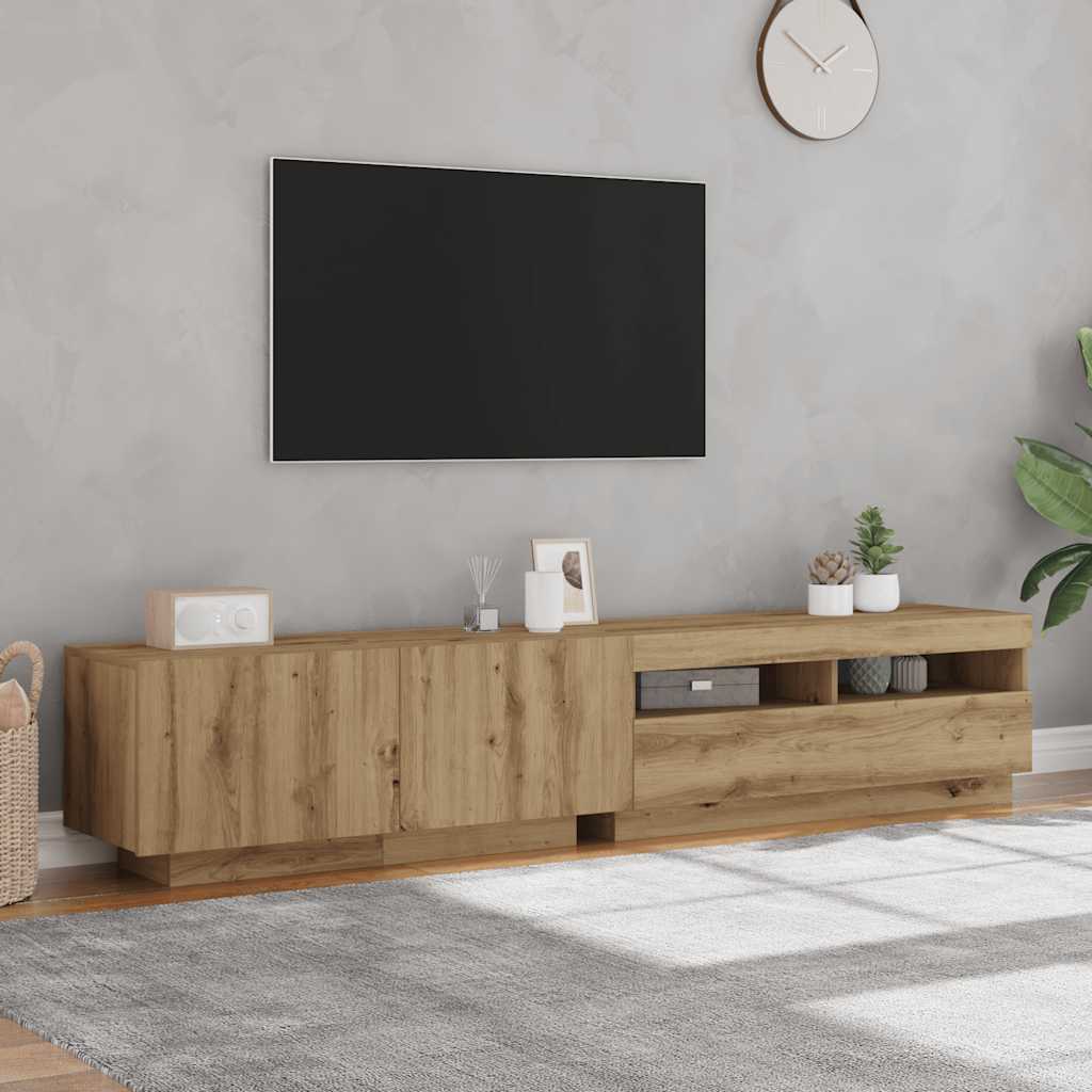 vidaXL Mueble de TV luces LED madera roble artisan 200x35x40 cm - Image 4
