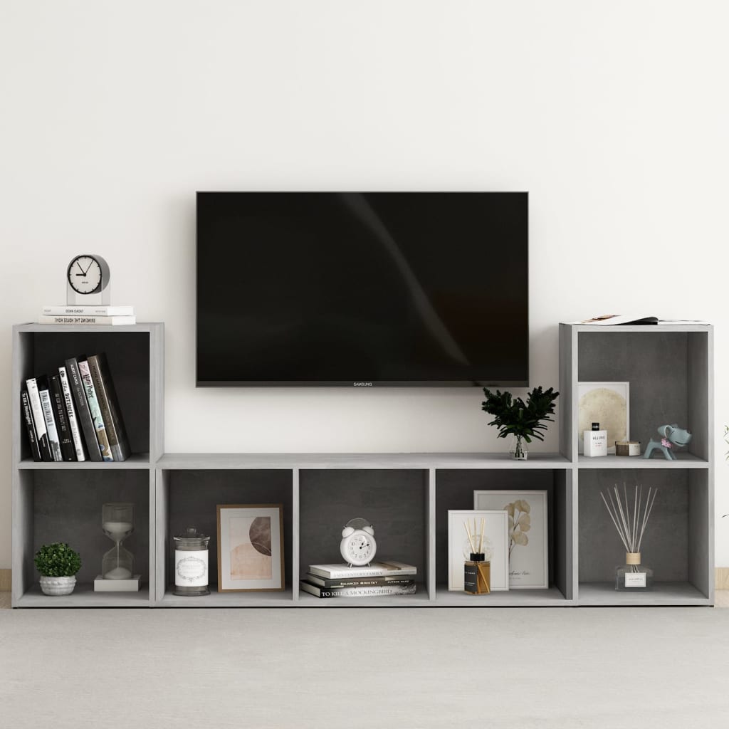vidaXL Muebles de salón 3 piezas madera de ingeniería gris hormigón