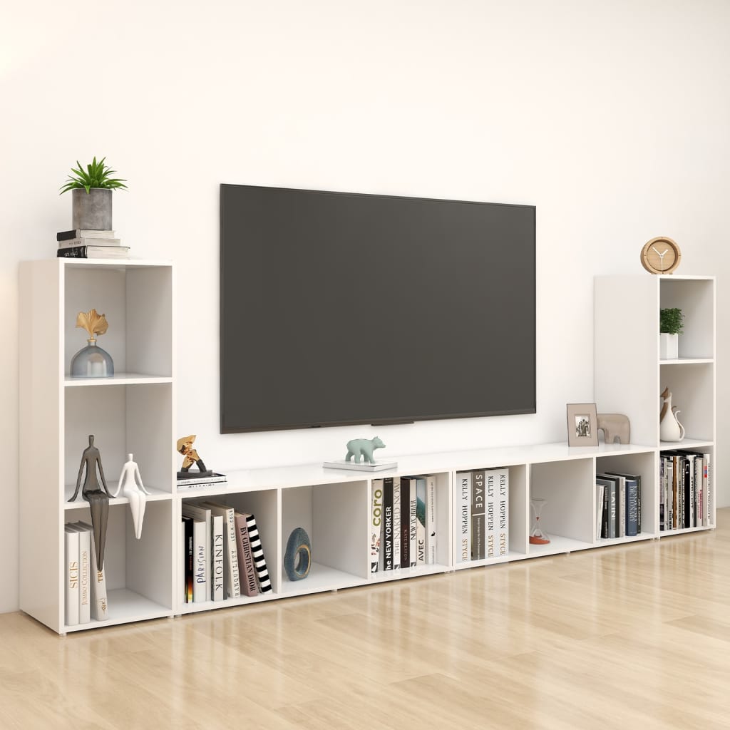 vidaXL Muebles para TV 4 uds madera contrachapada blanco 107x35x37 cm