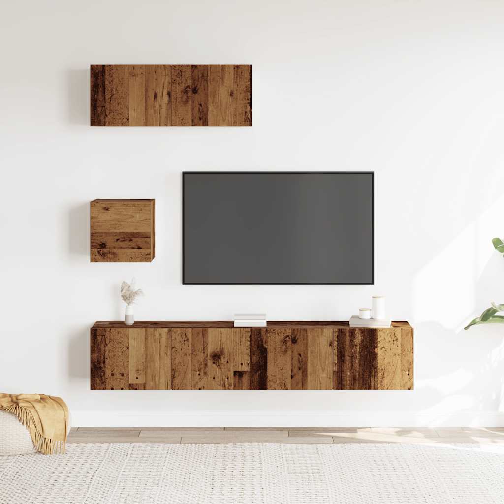 vidaXL Conjunto de mueble de TV 4 piezas montado la pared madera vieja - Image 3