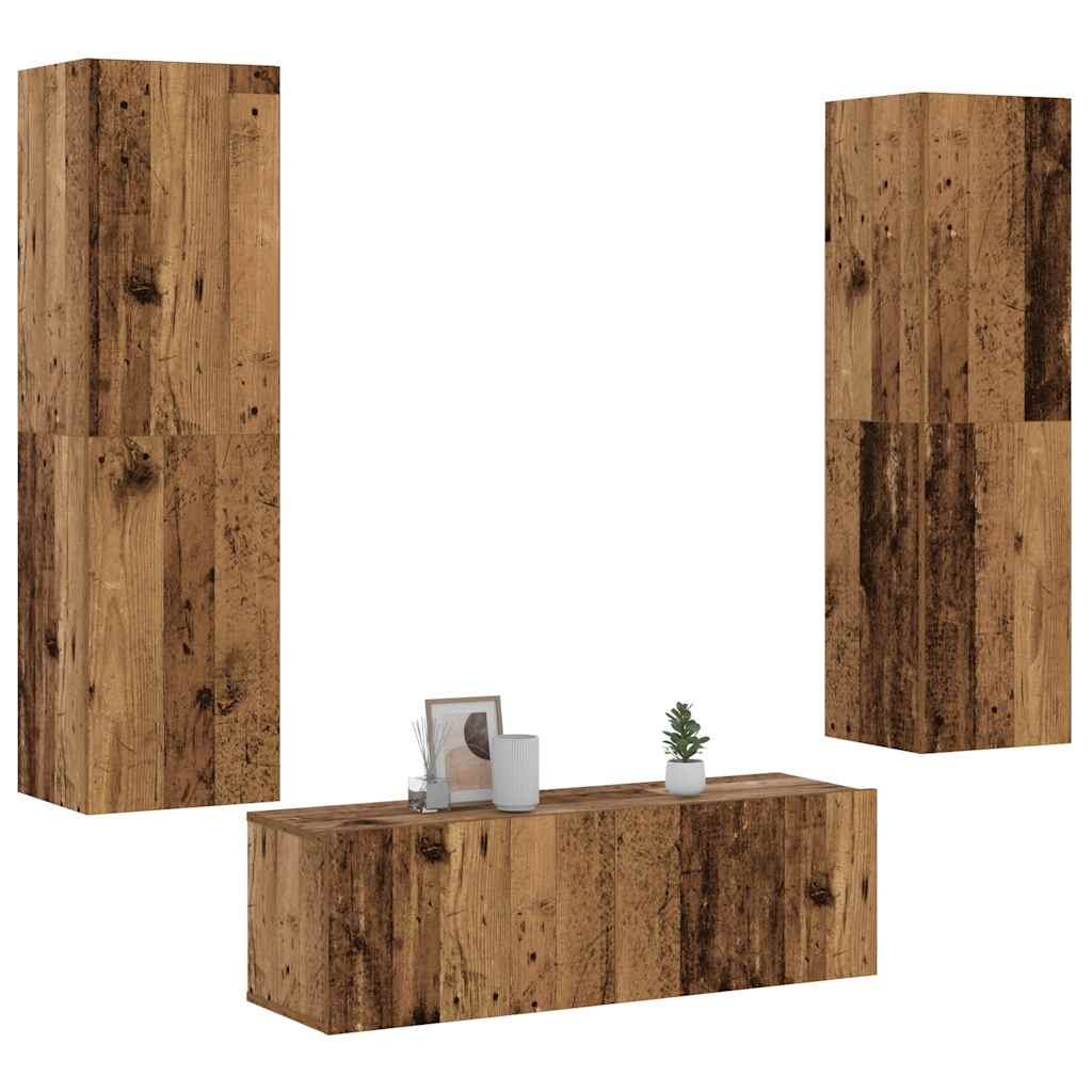 vidaXL Muebles de TV de pared 3 uds madera vieja madera de ingeniería