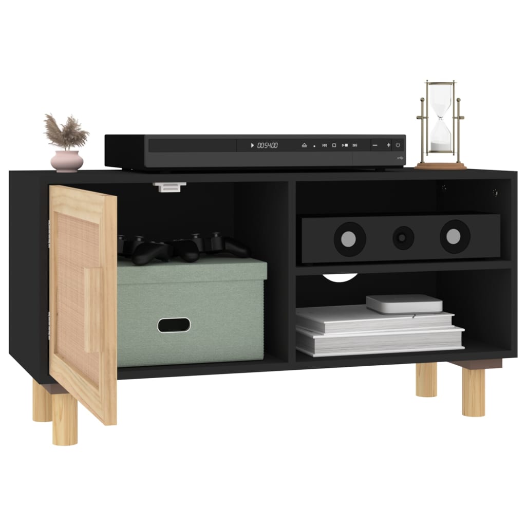 vidaXL Mueble para TV madera maciza pino y ratán natural 80x30x40 cm - Image 3