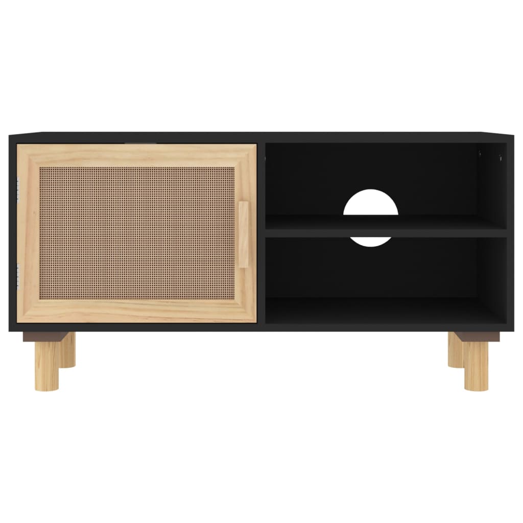vidaXL Mueble para TV madera maciza pino y ratán natural 80x30x40 cm - Image 4