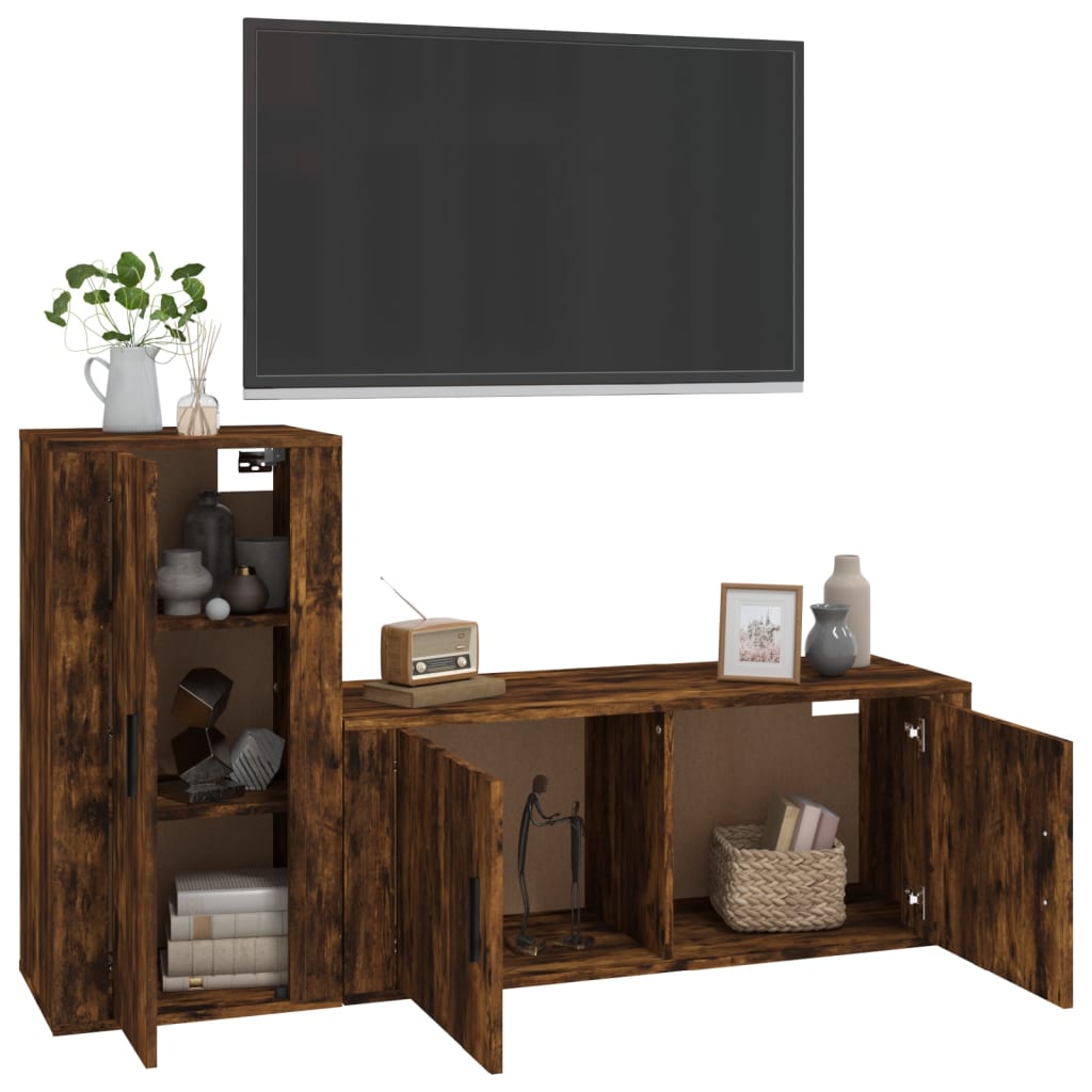 vidaXL Set de muebles de TV 2 pzas madera contrachapada roble ahumado - Image 3