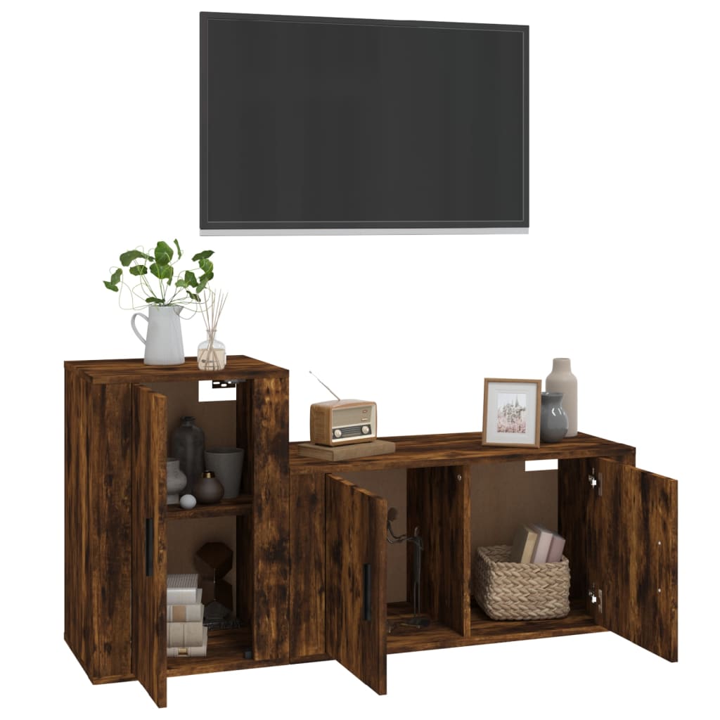 vidaXL Set de muebles de TV 2 pzas madera contrachapada roble ahumado - Image 3
