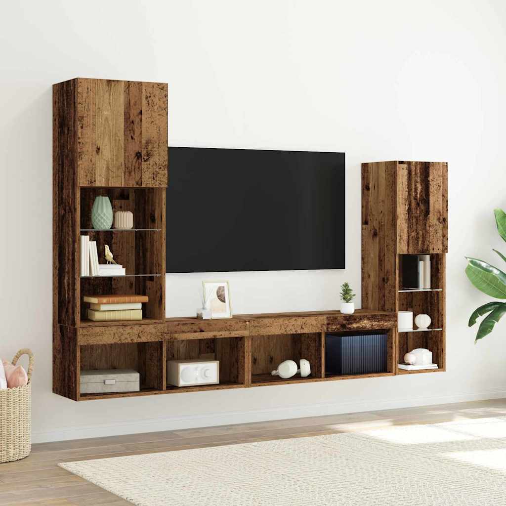 vidaXL Gabinete de TV 4 pcs Madera vieja Madera contrachapada
