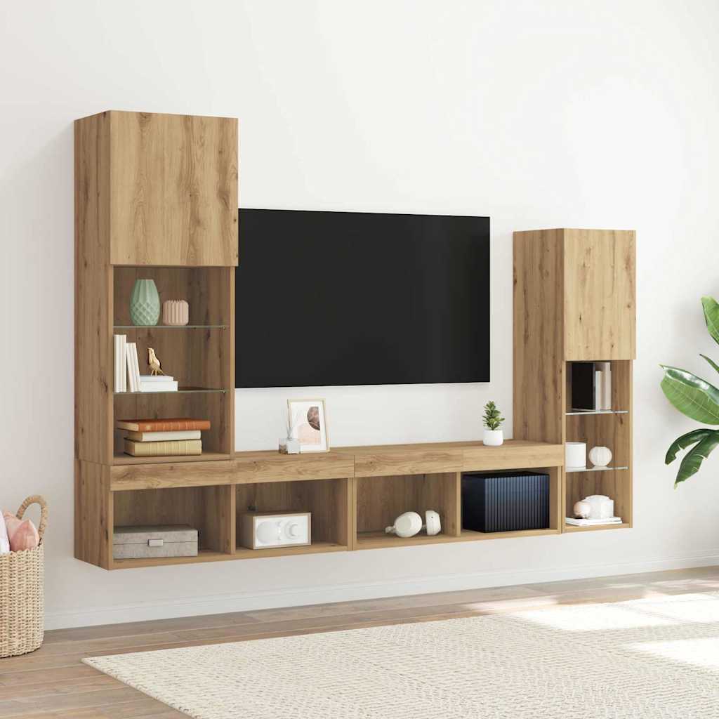 vidaXL Gabinete de TV 4 pcs Roble artisan Madera contrachapada