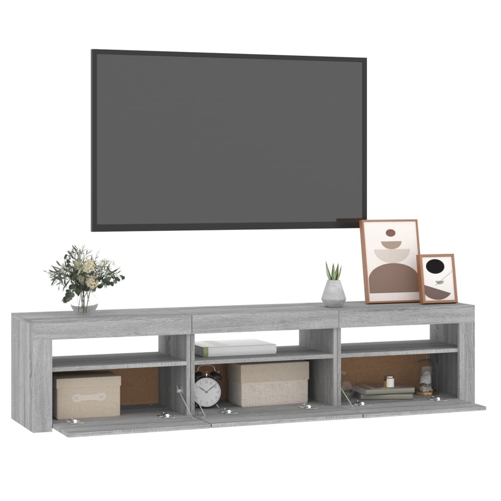 vidaXL Mueble de TV con luces LED gris Sonoma 180x35x40 cm - Image 6