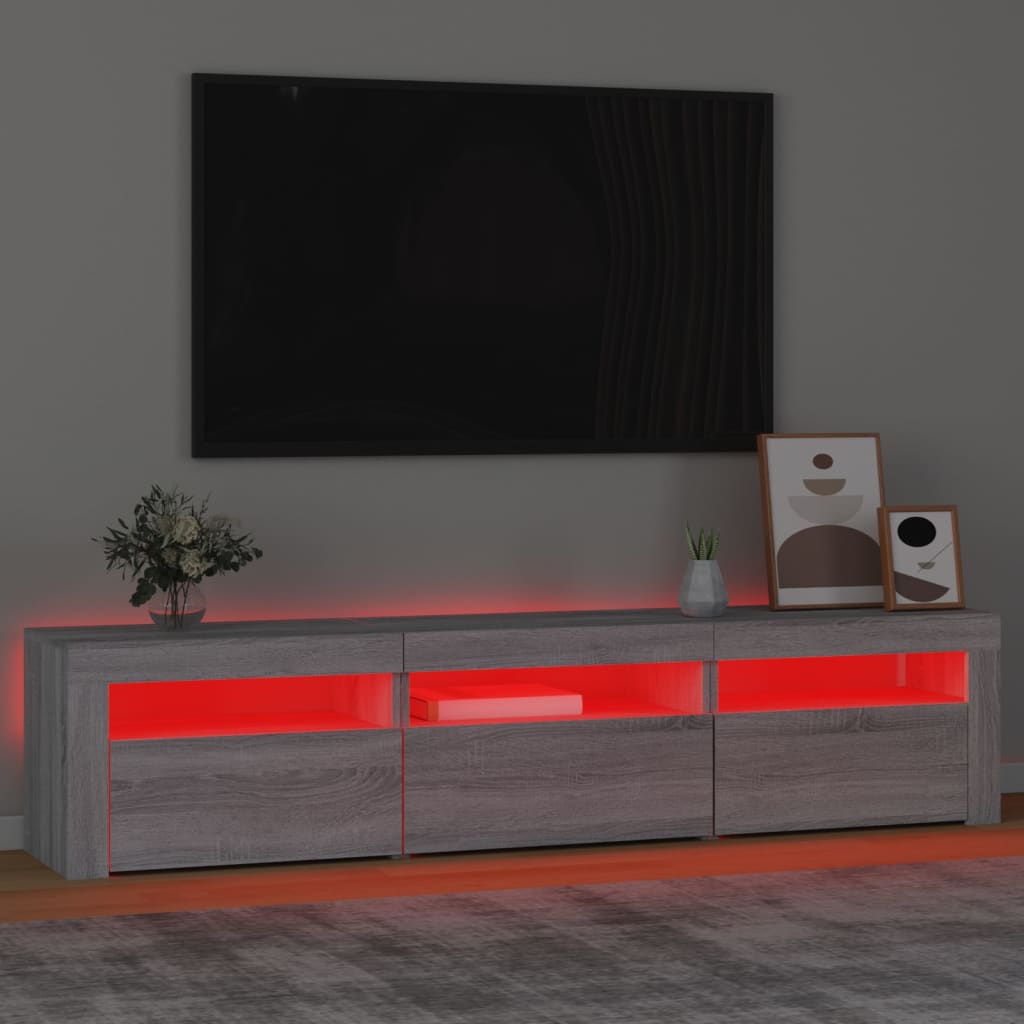 vidaXL Mueble de TV con luces LED gris Sonoma 180x35x40 cm - Image 5