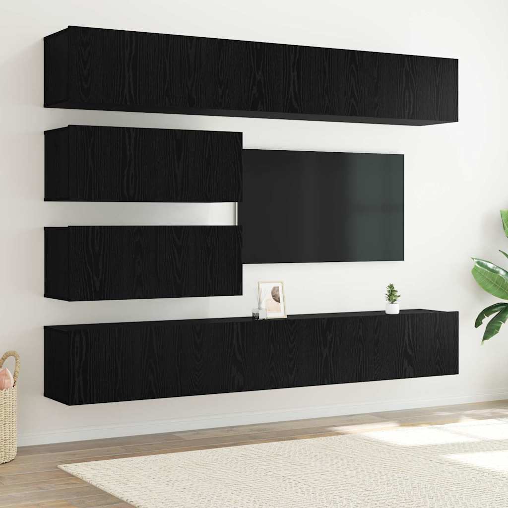 vidaXL Conjunto de mueble de TV 6 pcs Roble Negro Madera de ingeniería