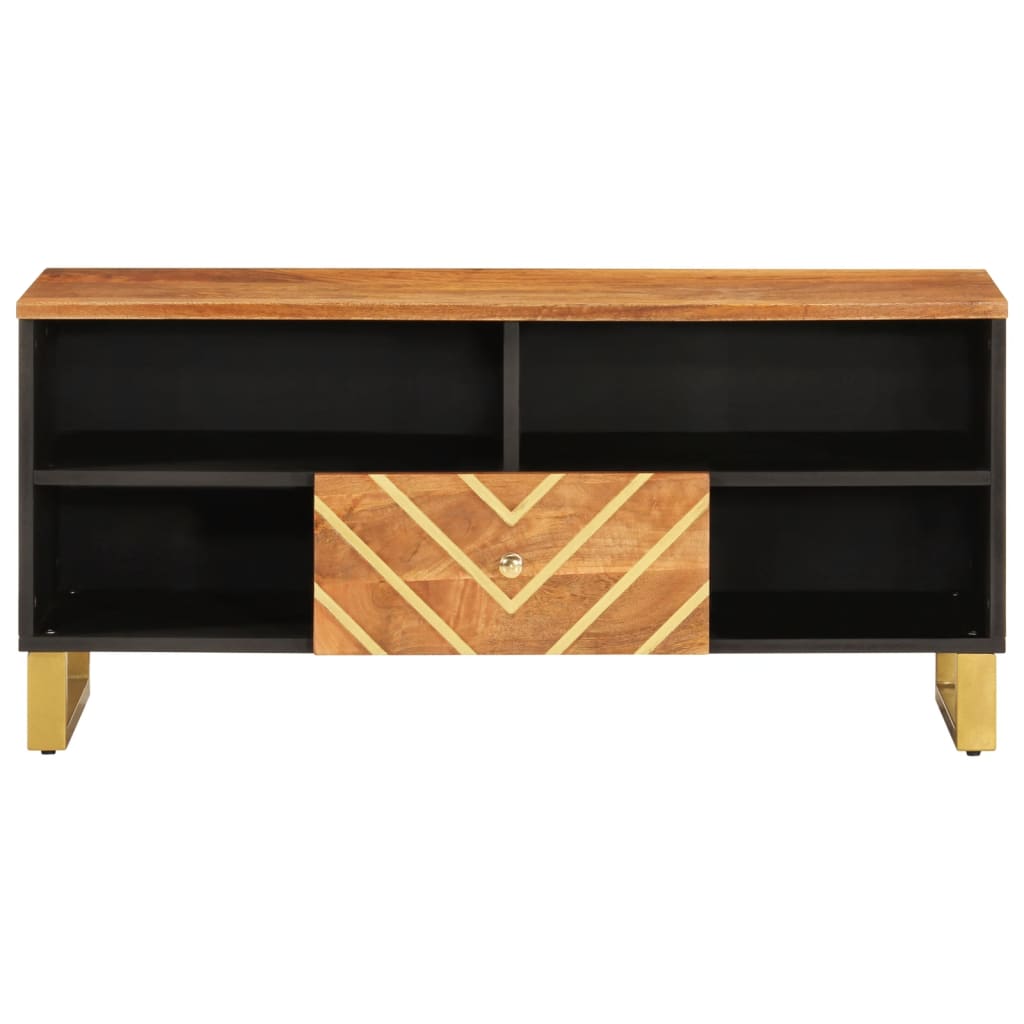 vidaXL Mueble de TV madera maciza mango marrón y negro 100x33,5x46 cm - Image 4