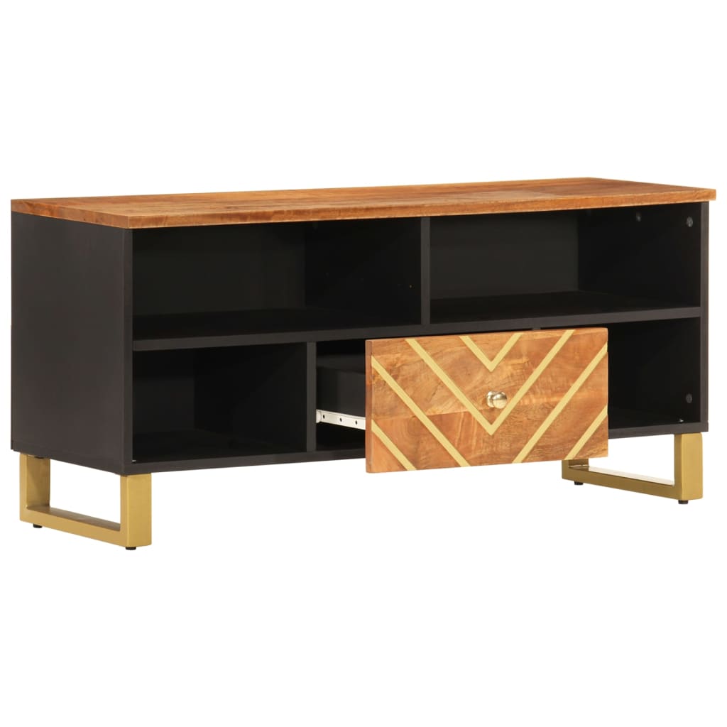 vidaXL Mueble de TV madera maciza mango marrón y negro 100x33,5x46 cm - Image 3