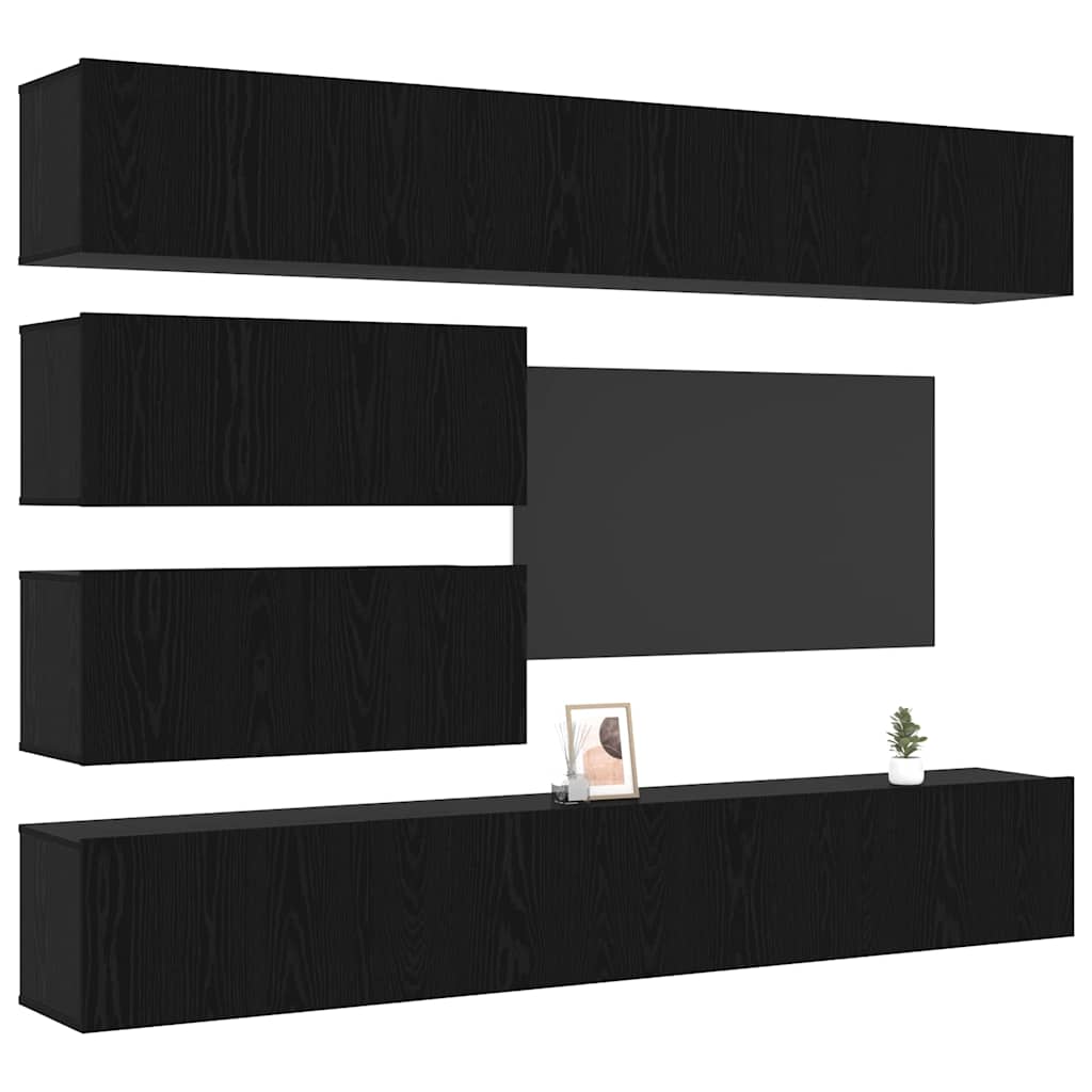 vidaXL Conjunto de mueble de TV 6 pcs Roble Negro Madera de ingeniería - Image 3