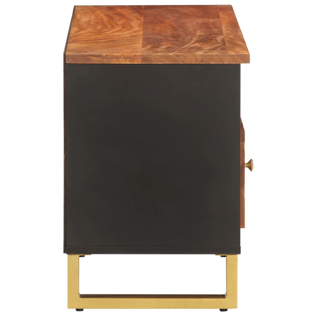 vidaXL Mueble de TV madera maciza mango marrón y negro 100x33,5x46 cm - Image 5