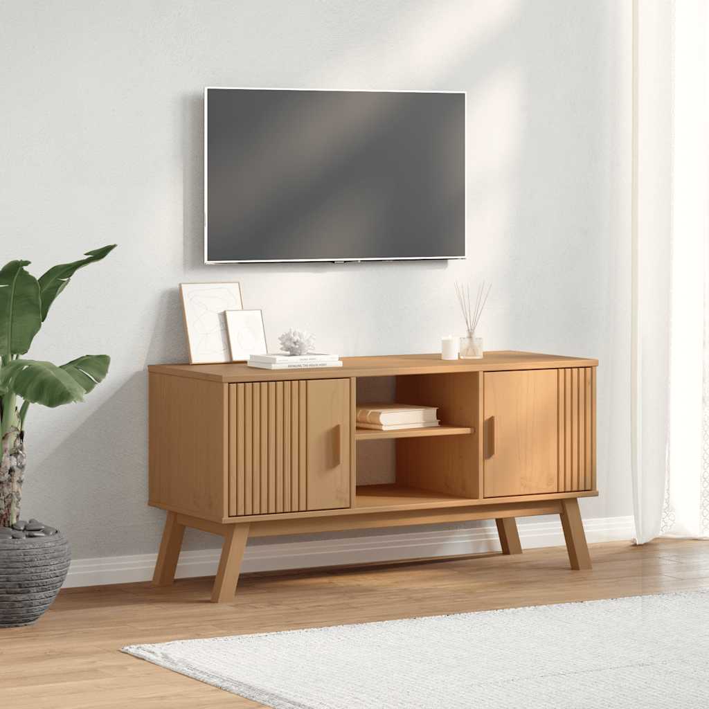 vidaXL Mueble de TV OLDEN madera maciza de pino marrón 114x43x57 cm