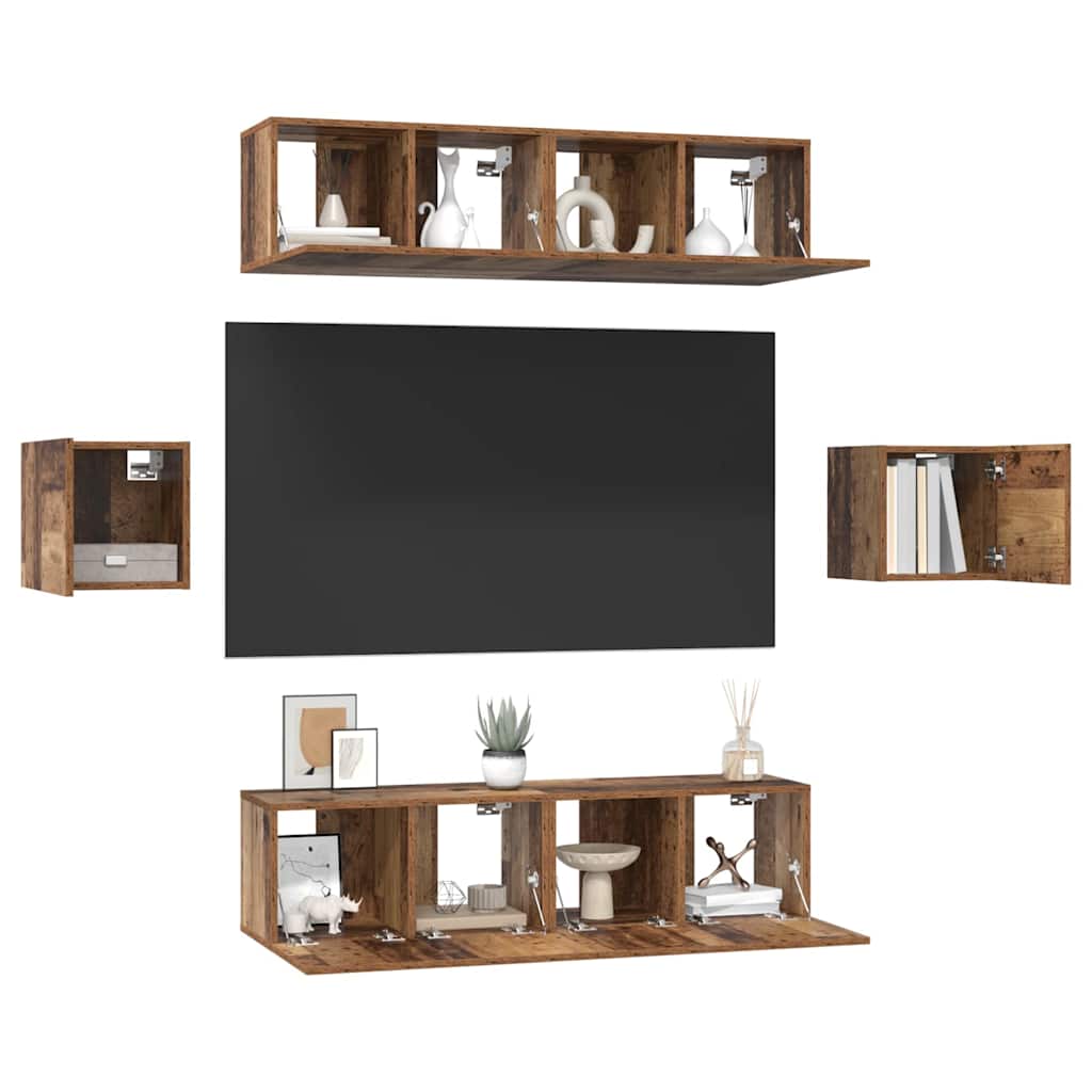 vidaXL Conjunto de mueble de TV 6 pcs Madera envejecida - Image 3
