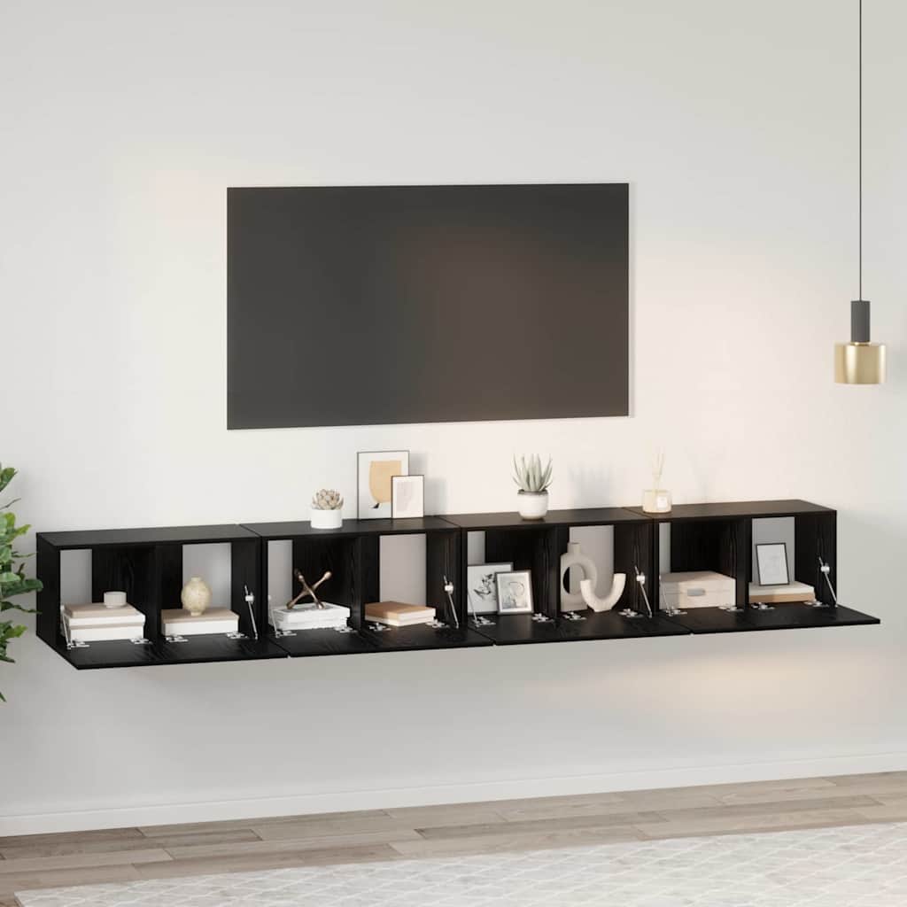vidaXL Conjunto de mueble de TV 4 pcs Roble Negro 60 x 30 x 30 cm