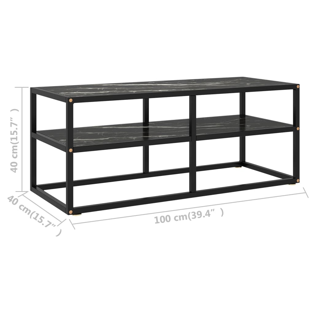vidaXL Mueble para TV negro con vidrio de mármol negro 100x40x40 cm - Image 6
