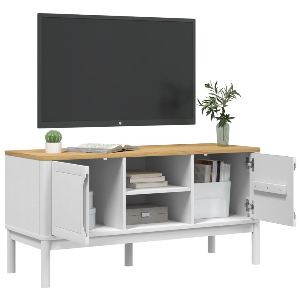 vidaXL Mueble de TV FLORO madera maciza de pino blanco 114x43x55 cm - Image 4