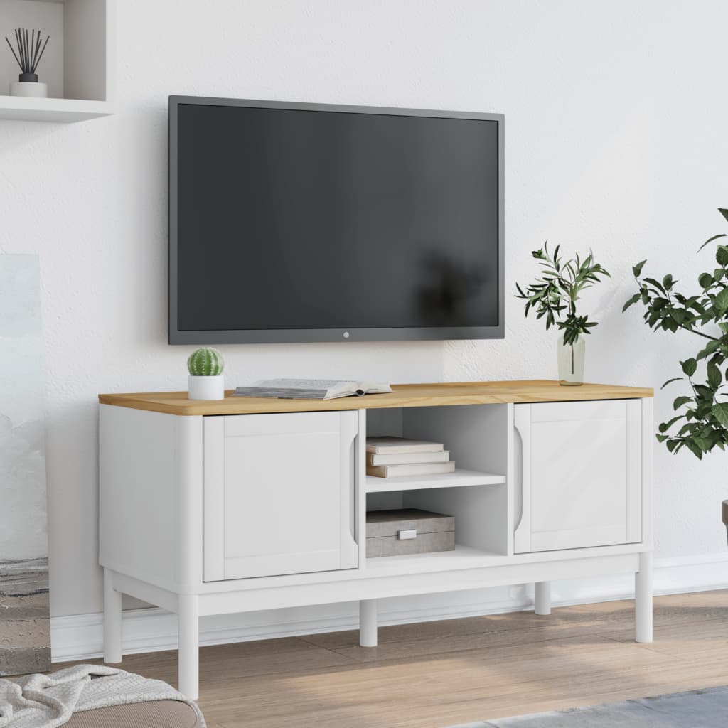 vidaXL Mueble de TV FLORO madera maciza de pino blanco 114x43x55 cm - Image 3