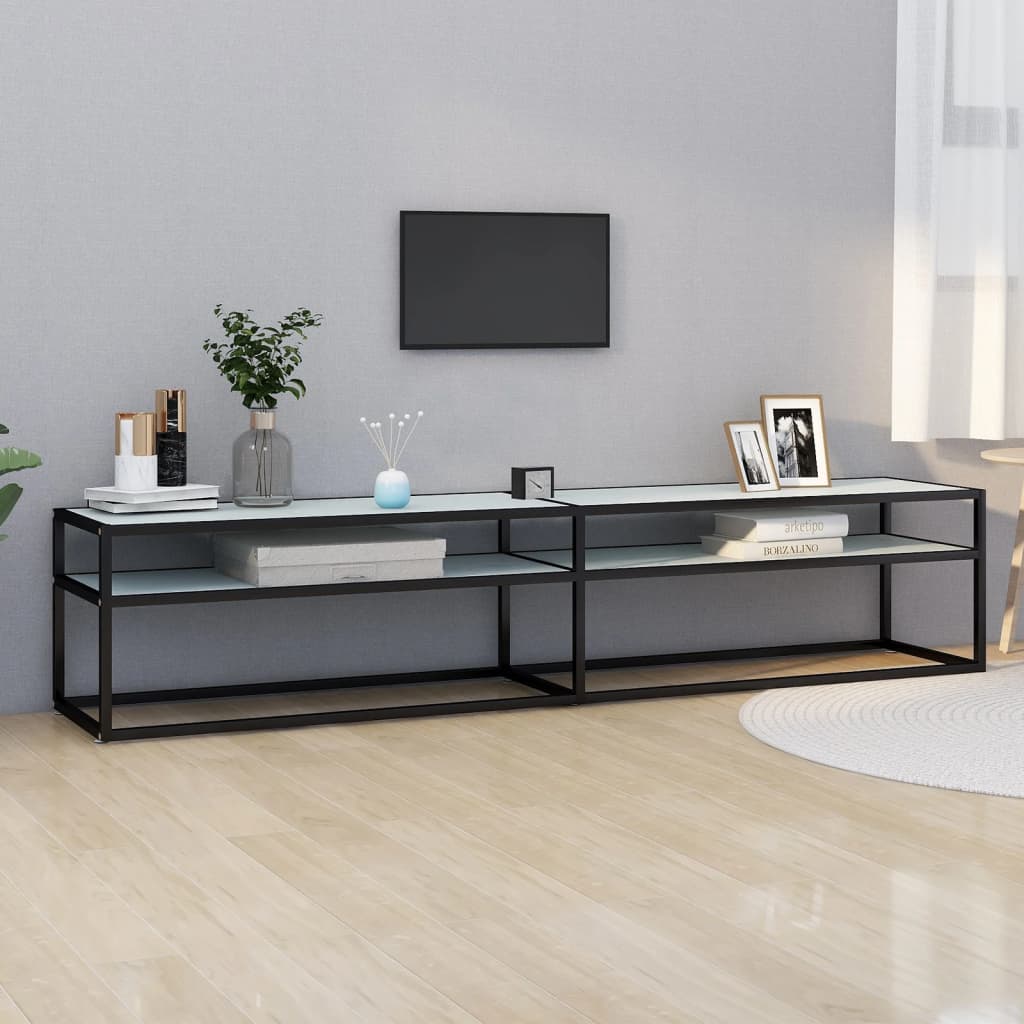 vidaXL Mueble de TV vidrio templado color mármol blanco 200x40x40,5 cm