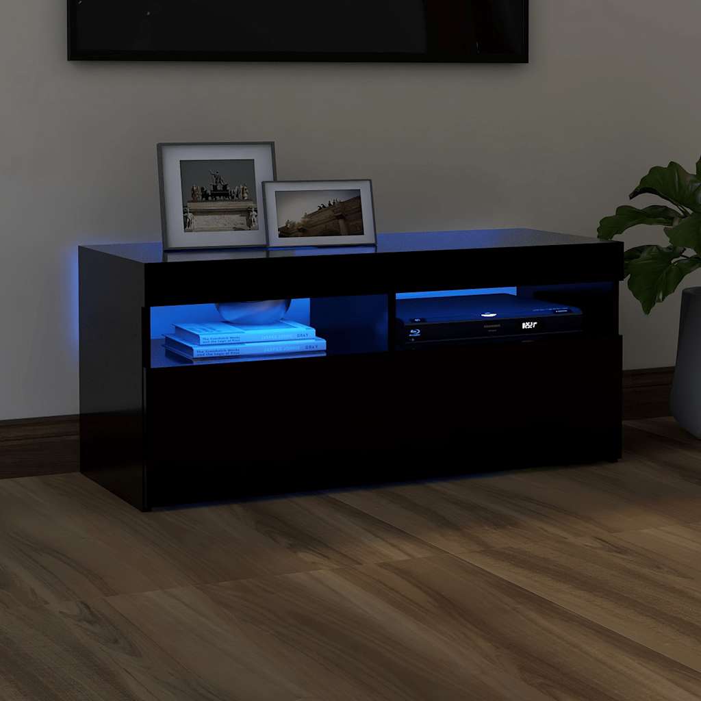 vidaXL Mueble de TV con luces LED negro 90x35x40 cm