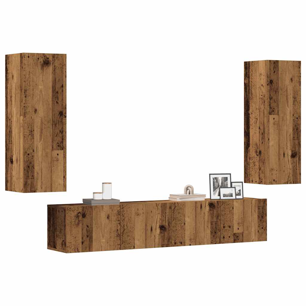vidaXL Muebles de TV de pared 4 uds madera vieja madera de ingeniería