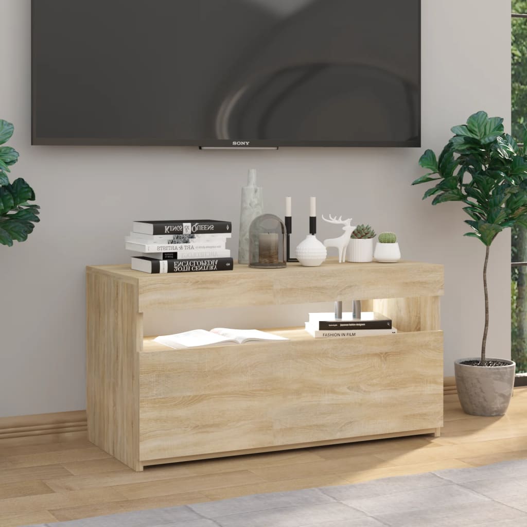 vidaXL Mueble de TV con luces LED roble Sonoma 75x35x40 cm - Image 4