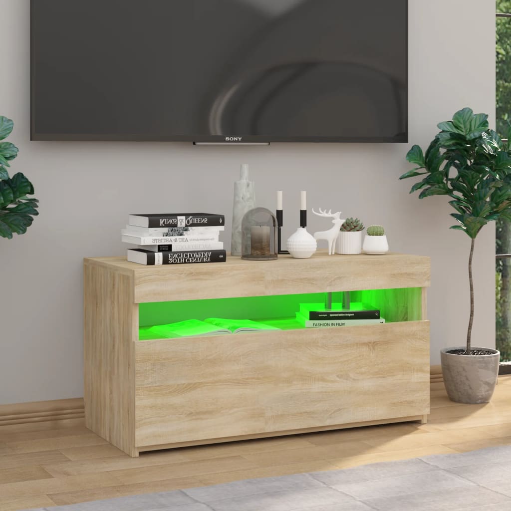 vidaXL Mueble de TV con luces LED roble Sonoma 75x35x40 cm - Image 5
